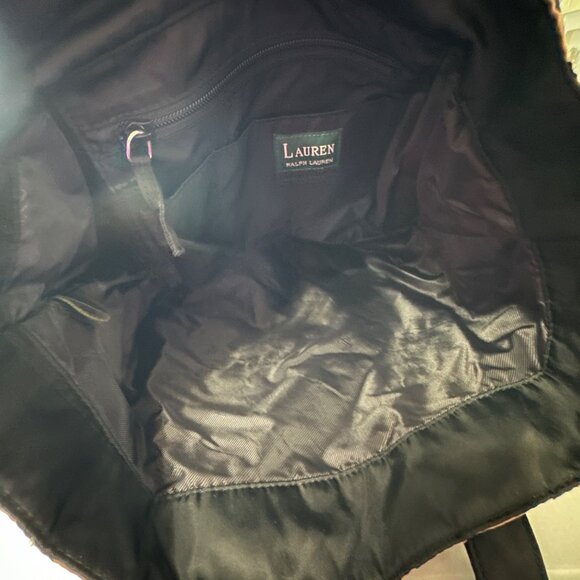 Lauren Ralph Lauren Leopard Print Tote Bag With Black Trim & Handles Spacious - Picture 5 of 8